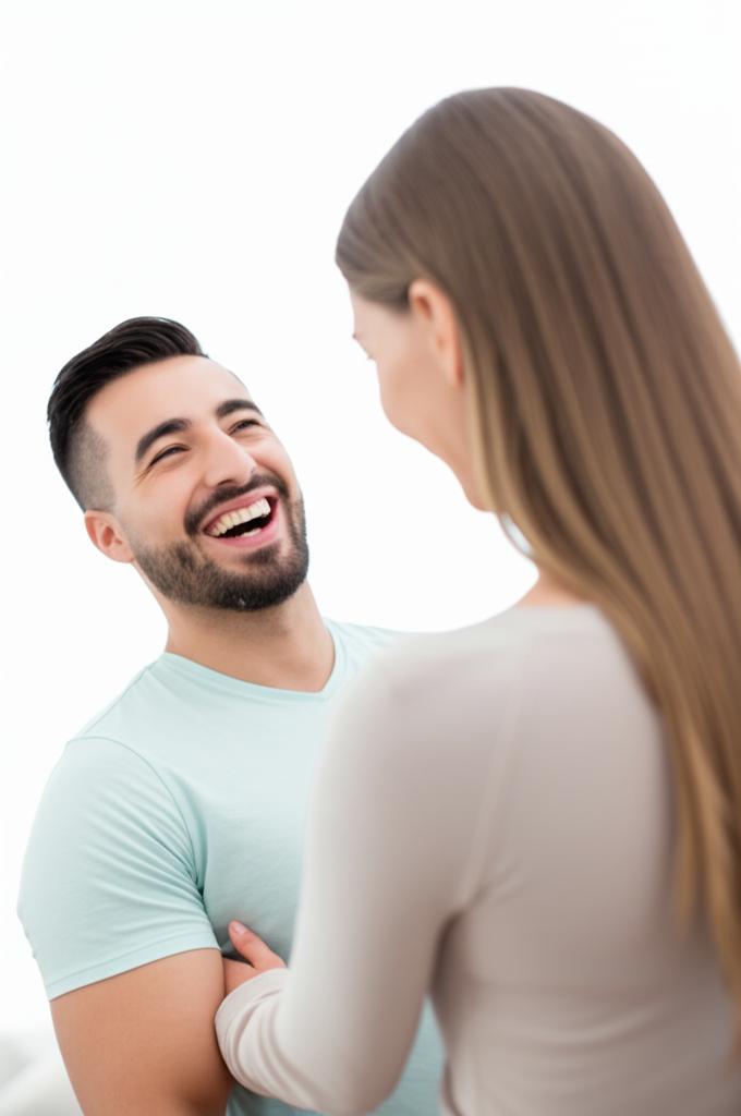 A man looking happy and confident, holding hands with his wife, suggesting improved relationship