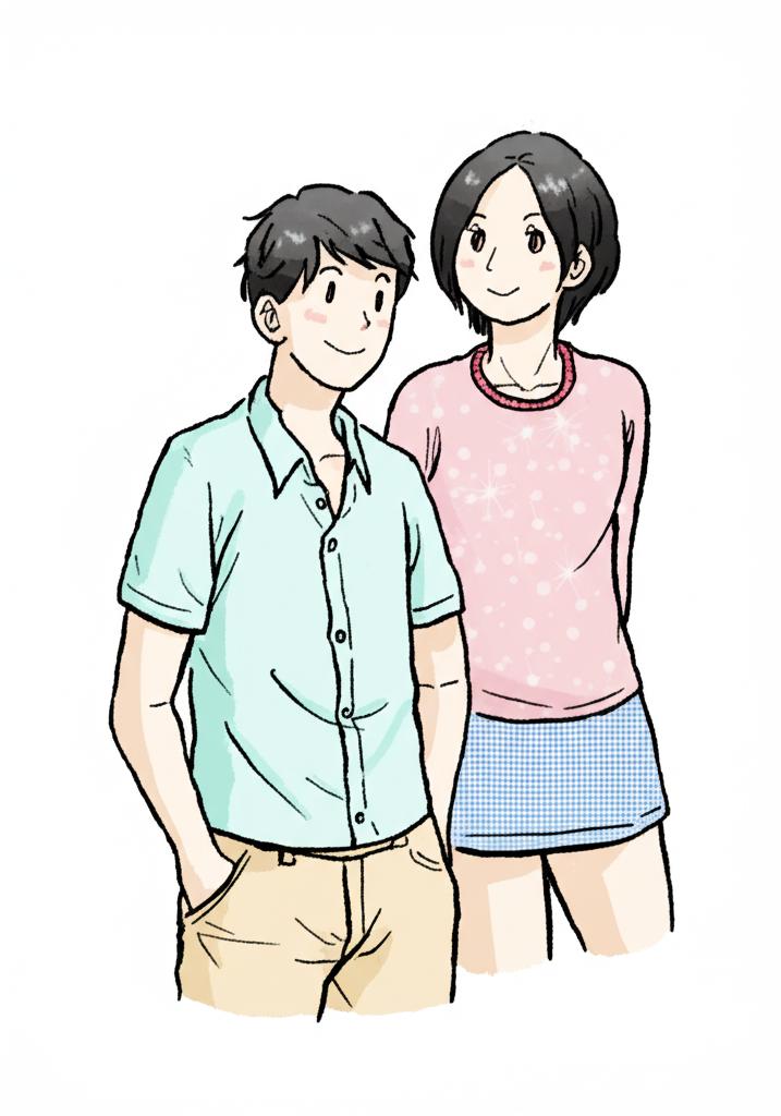 Illustration of a young man looking happy and confident with partner