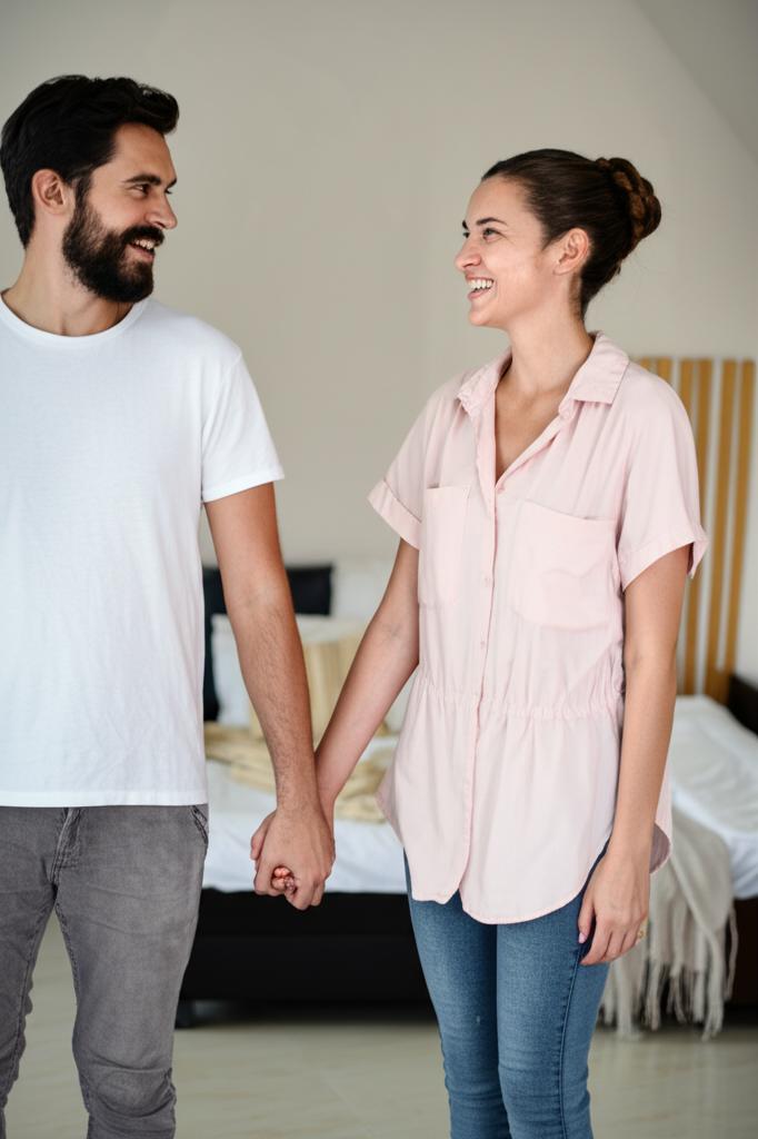man looking happier and more energetic, holding hands with partner