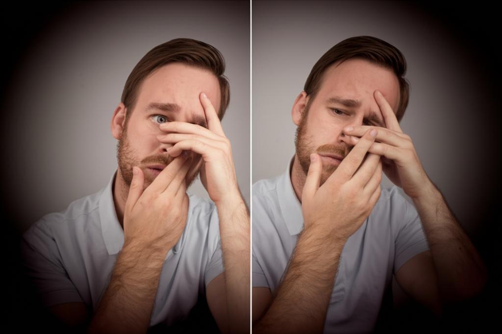 A before-and-after image showing a man looking tired and stressed in the 