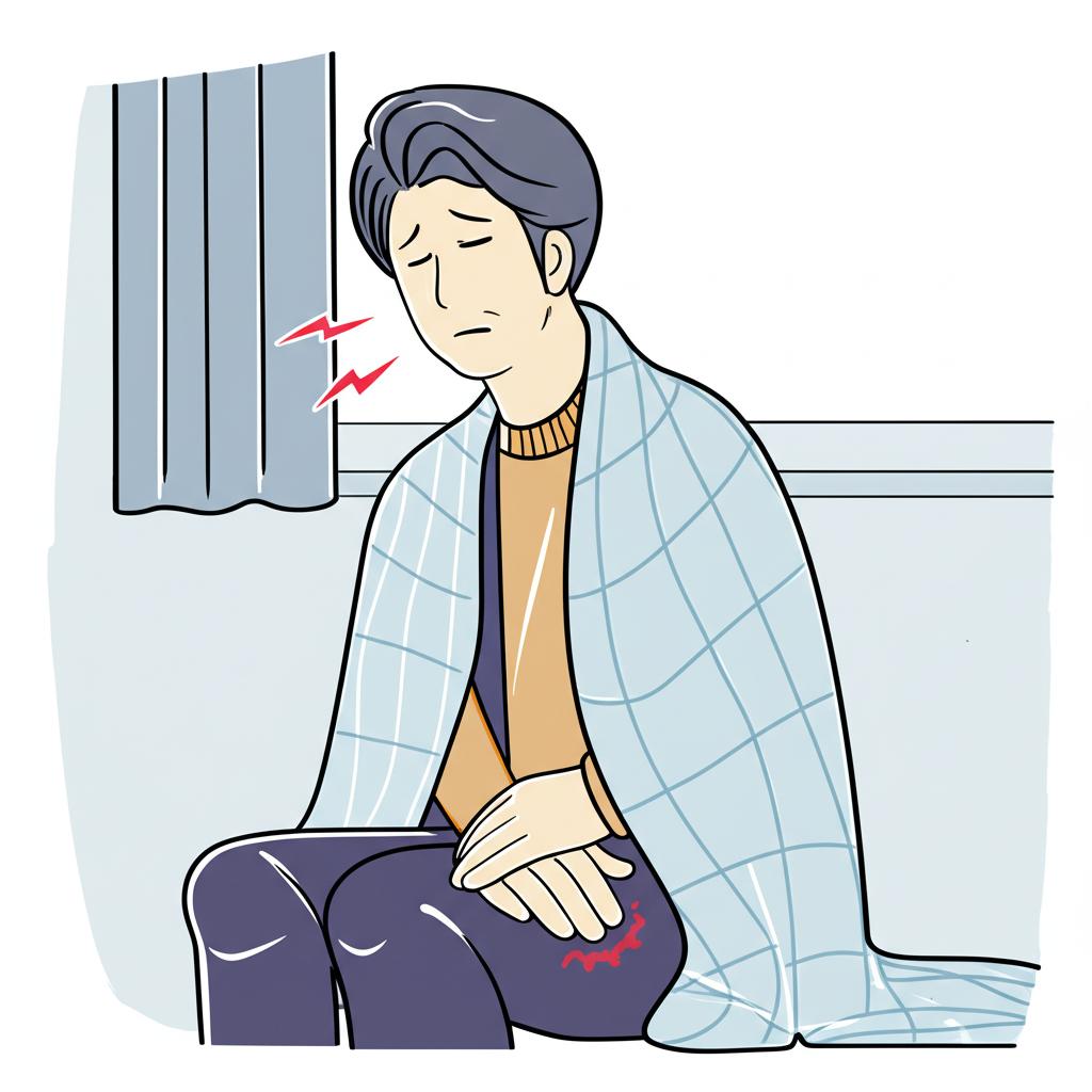 Illustration of a man feeling cold and uncomfortable, hinting at prostate discomfort