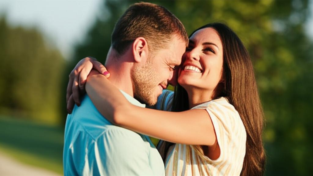 Happy couple embracing and smiling