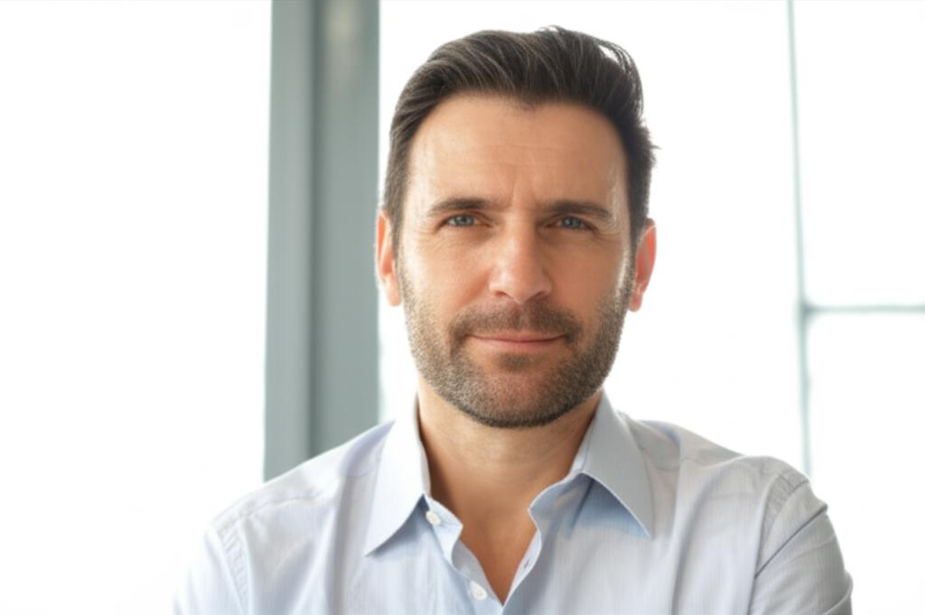 Middle-aged man looking confident and healthy, natural light