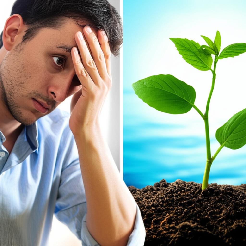 Man looking tired, contemplating a temporary solution versus a long-term natural approach, illustrating pressure and the desire for genuine strength