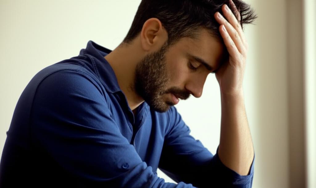 Man feeling disappointed and tired after medication effect wears off