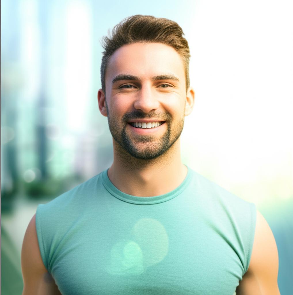 Man looking energetic and confident, symbolizing the positive change after restoring natural vitality